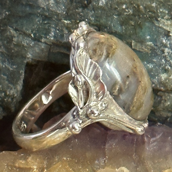 Dendritic agate southwestern setting sterling silver ring - Picture 4 of 12